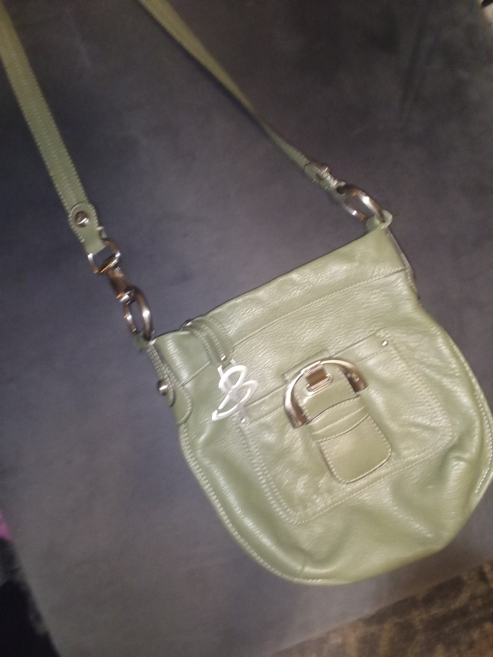 b. makowsky Olive Green Leather Crossbody with Front Buckle
